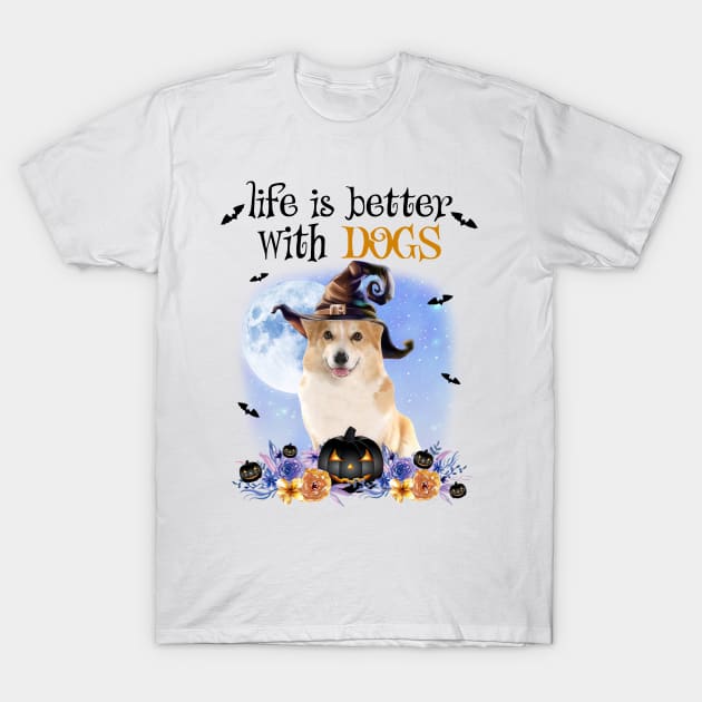 Corgi Witch Hat Life Is Better With Dogs Halloween T-Shirt by cyberpunk art